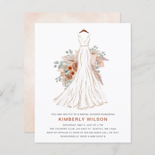 Papier Budget Pampas Mariage Fête des mariées de robe Inv (Devant / Derrière)