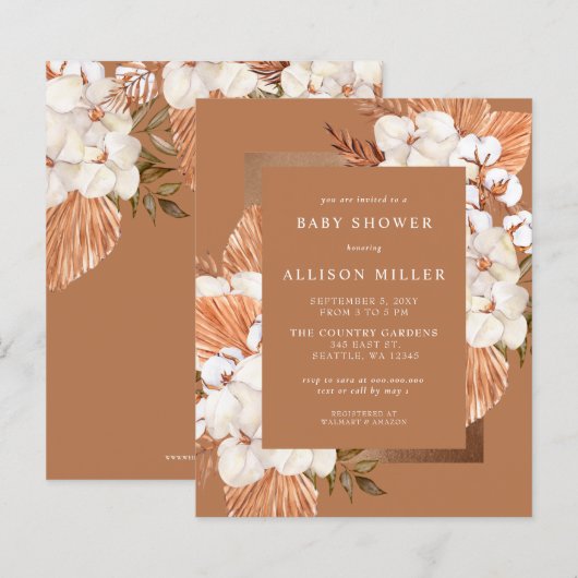 Papier Budget Pampas Unisex Baby shower Invitation (Devant / Derrière)