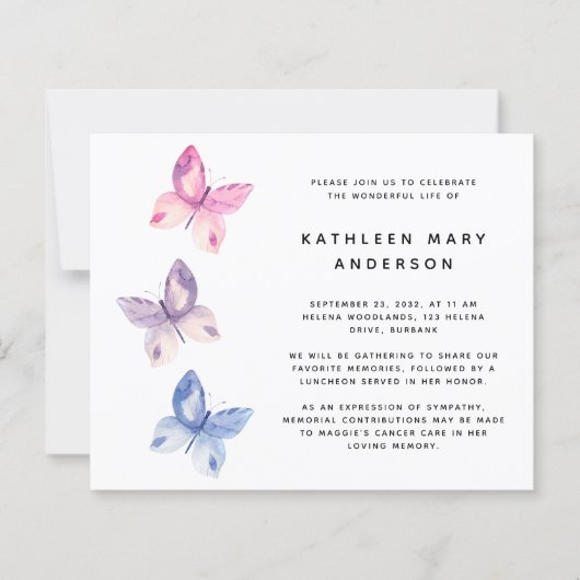 Papier BUDGET Papillon Célébration de la vie Invitation (Devant)