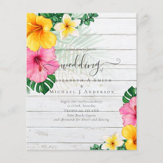 Papier BUDGET Paradis tropical Plage Mariage Florales (Devant)