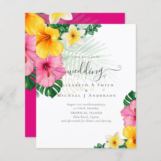 Papier BUDGET Paradis tropical Plage Mariage Florales (Devant / Derrière)