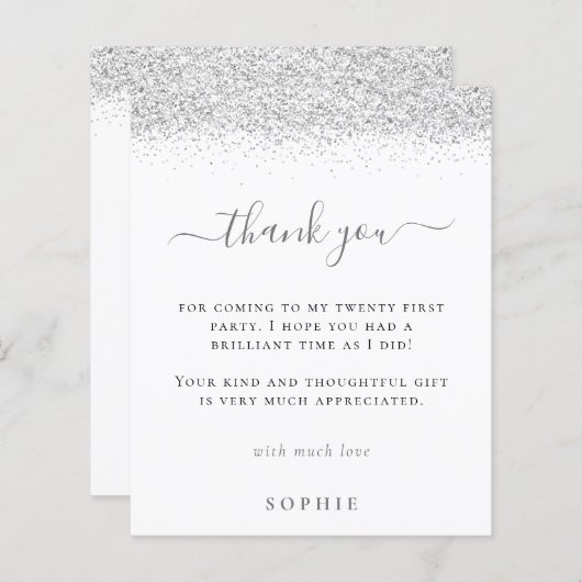 Papier Budget Parties scintillant Argent 21e Anniversaire (Devant / Derrière)