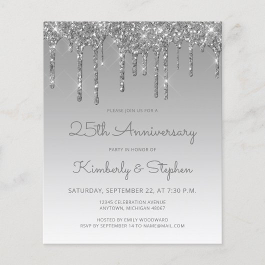 Papier Budget Parties scintillant Argent Invitation du 25 (Devant)