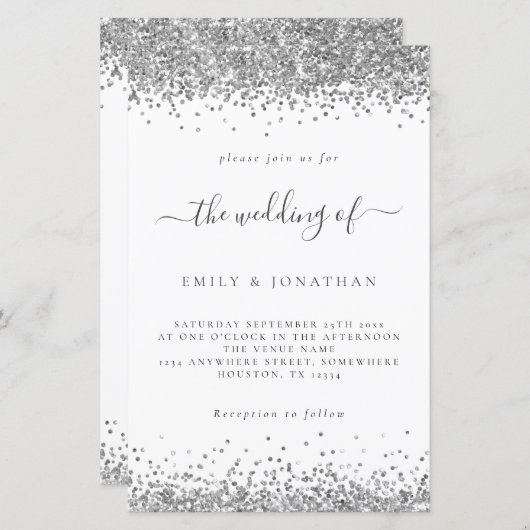 Papier Budget Parties scintillant argent Mariage blanc In (Devant / Derrière)