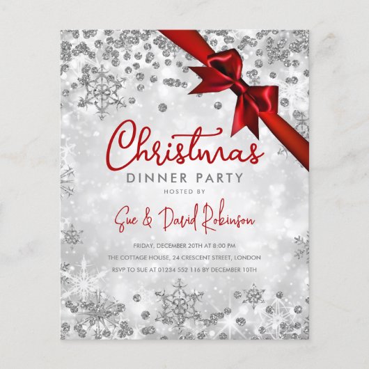 Papier Budget Parties scintillant argent Rouge Ruban Noël (Devant)