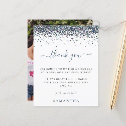 Papier Budget Parties scintillant bleue Photo Hen Party M (Devant/Arrière en situation)