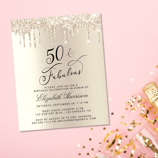 Papier Budget Parties scintillant or 50e anniversaire Inv