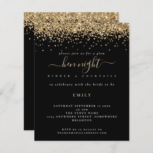 Papier Budget Parties scintillant or Hen Night Black Invi (Devant / Derrière)