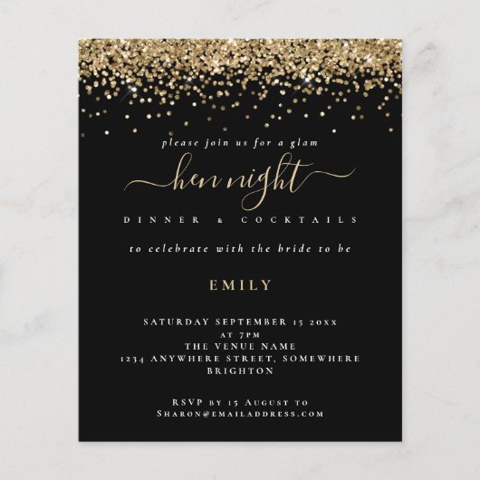 Papier Budget Parties scintillant or Hen Night Black Invi (Devant)