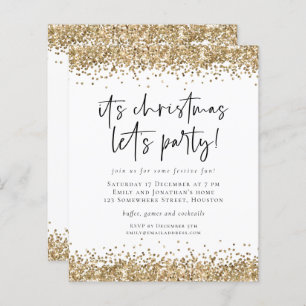 Papier Budget Parties scintillant or Noël Lets Invitation