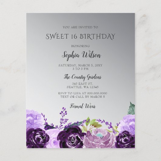 Papier Budget Parties scintillant Purple Robe Douce 16 an (Dos)