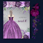 Papier Budget Parties scintillant Robe pourpre Douce 16 I<br><div class="desc">Parties scintillant Budget Argent Violet Éperche Robe Douce 16 Anniversaire Invitation. Cheveux Blonde Peau Équitable</div>