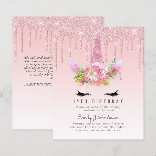 Papier BUDGET Parties scintillant rose Unicorn Filles Inv (Devant / Derrière)