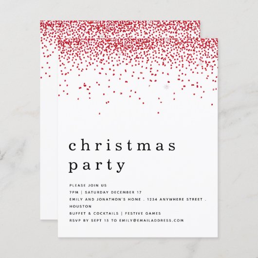 Papier Budget Parties scintillant rouge Noël Invitation (Devant / Derrière)