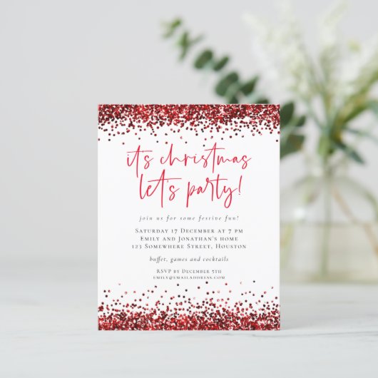Papier Budget Parties scintillant rouge Noël Lets Invitat (Debout devant)