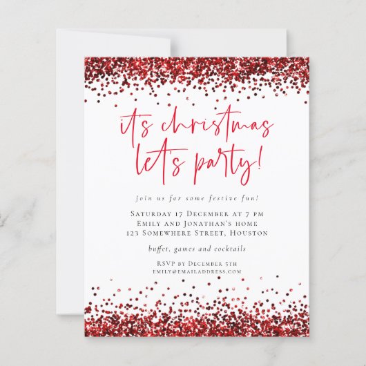 Papier Budget Parties scintillant rouge Noël Lets Invitat (Devant)