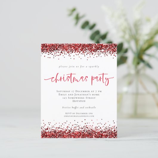 Papier Budget Parties scintillant rouge Script Noël Invit (Debout devant)