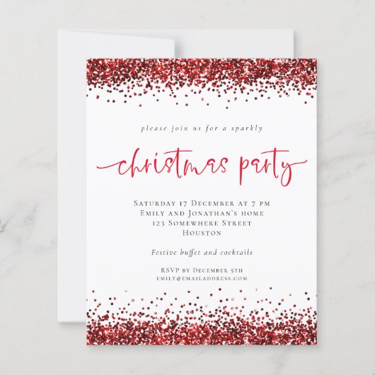 Papier Budget Parties scintillant rouge Script Noël Invit (Devant)