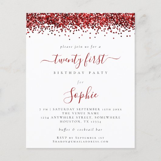 Papier Budget Parties scintillant rouge vingt première in (Devant)