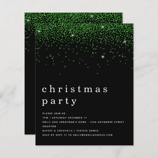 Papier Budget Parties scintillant verte Noël fête Invitat (Devant / Derrière)
