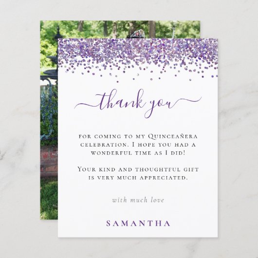 Papier Budget Parties scintillant violet photo Quinceaner (Devant / Derrière)