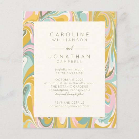 Papier Budget Pastel Abstrait Marbre Chic Mariage Invitat (Devant)