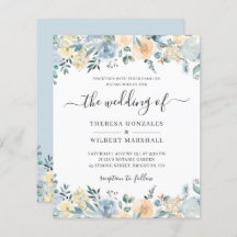 Budget Pastel Dusty Faire-part de mariage bleu