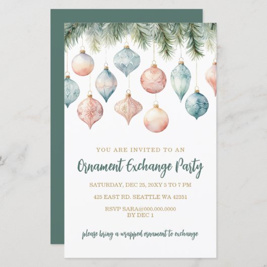 Papier Budget Pastel Ornament Exchange Christmas Party (Devant / Derrière)