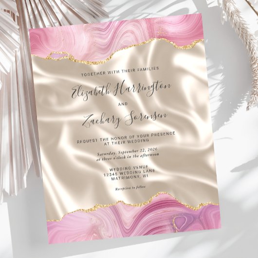 Papier Budget Pastel Pink Gold Agate Mariage en soie ivoi