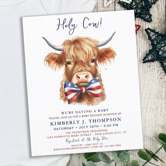 Papier Budget Patriotic Highland Baby shower de vache Inv