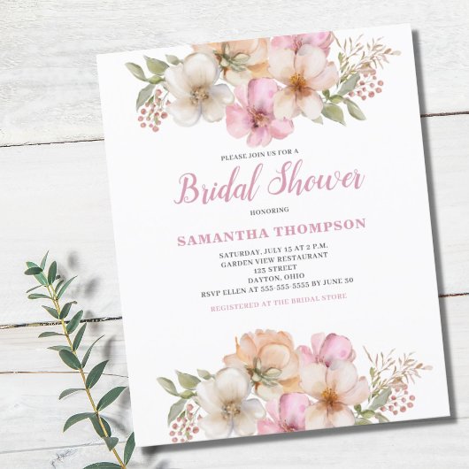Papier Budget Peach Floral Bridal Shower Invitation