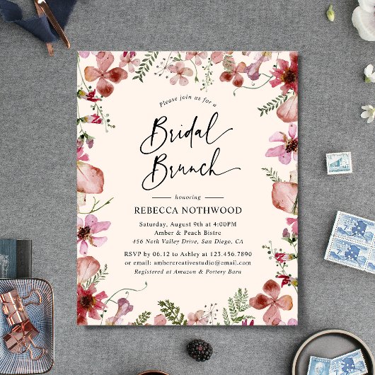 Papier Budget Peach Florals Bridal Brunch Invitation