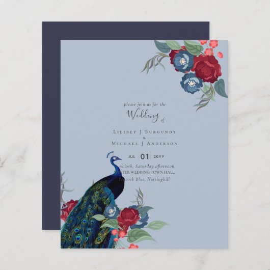 Papier BUDGET Peacock Bleu Bourgogne Mariage de automne d (Devant / Derrière)