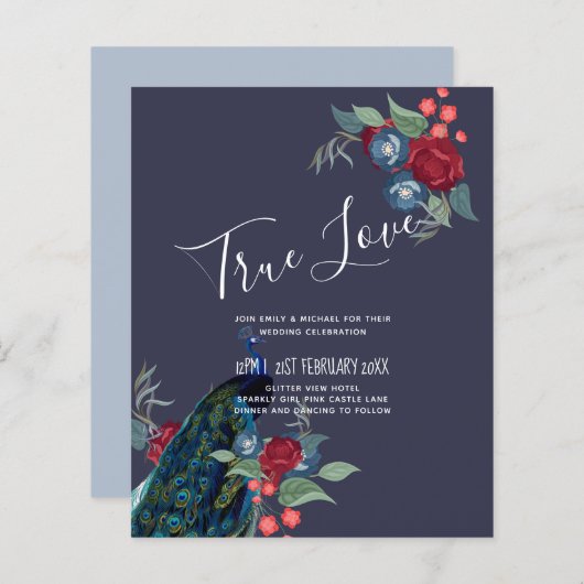 Papier BUDGET Peacock Bleu Bourgogne Mariage de automne d (Devant / Derrière)