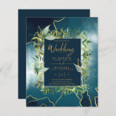 Papier BUDGET Peacock Bleu Or Vert Mariage Invite (Devant / Derrière)