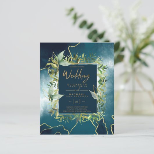 Papier BUDGET Peacock Bleu Or Vert Mariage Invite (Debout devant)