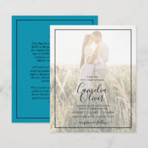 BUDGET Peacock Blue Photo Overlay Mariage Inviter