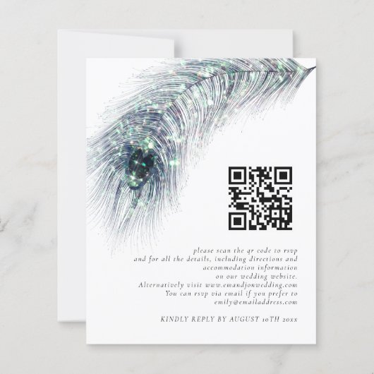 Papier Budget Peacock Feather QR Code Mariage Invitation (Dos)