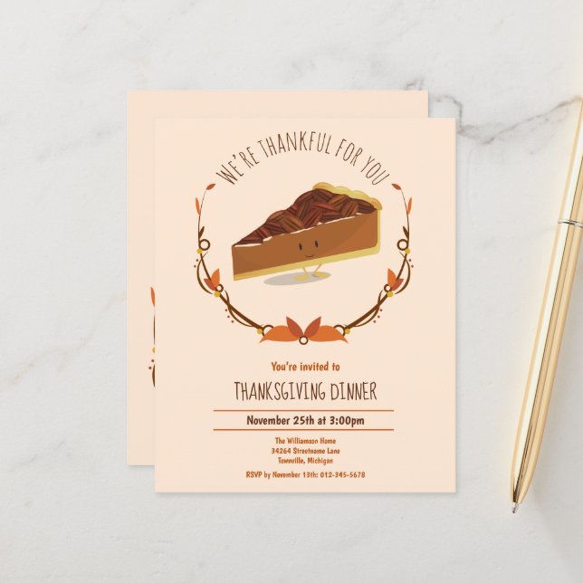 Papier Budget Pecan Pie Thanksgiving Invite (Devant/Arrière en situation)