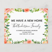 Papier Budget Pêcher Corail Floral Moving Faire-part (Devant)