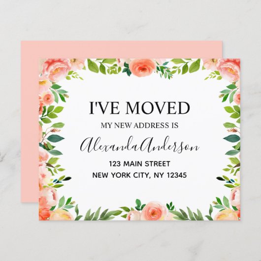 Papier Budget Pêcher Corail Floral Moving Faire-part (Devant / Derrière)