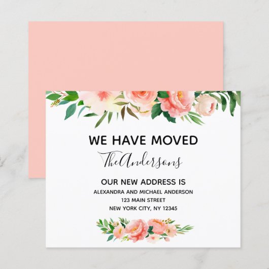 Papier Budget Pêcher Corail Floral Moving Faire-part (Devant / Derrière)