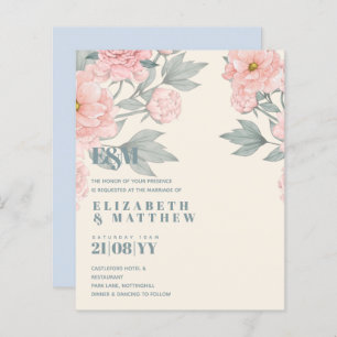 Papier Budget Pêcher Floral Dusty Blue Sage Mariage feuil