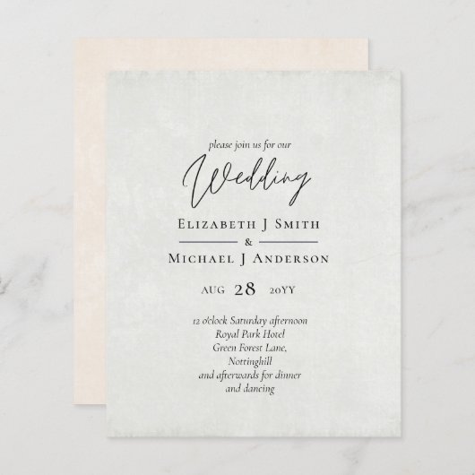 Papier BUDGET Pêcher Gris Mariage Aquarelle Invitations (Devant / Derrière)