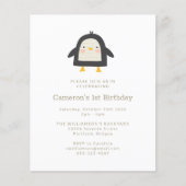 Papier Budget Penguin Simple 1er anniversaire Invitation (Devant)
