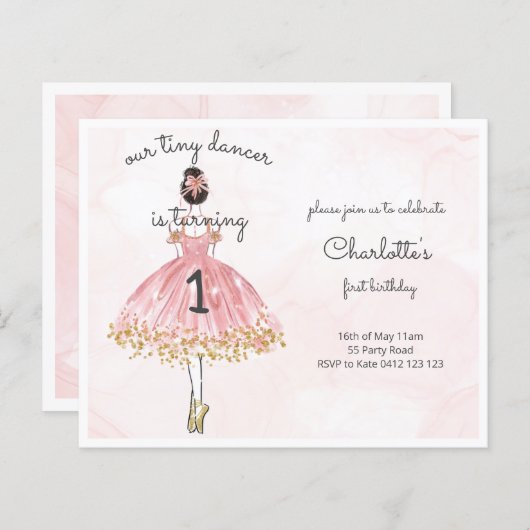 Papier BUDGET Petite danseuse Ballet Rose Invitation (Devant / Derrière)