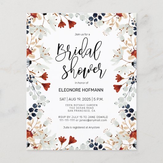 Papier Budget Petites fleurs Invitation de douche nuptial (Devant)