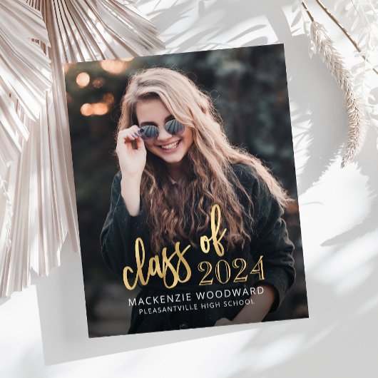 Papier Budget Photo 2024 Gold Script Grad Faire-part