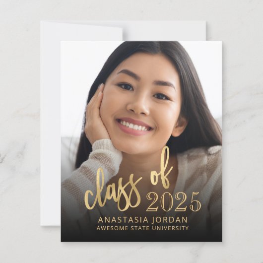 Papier Budget Photo 2025 Gold Script Grad Faire-part (Devant)