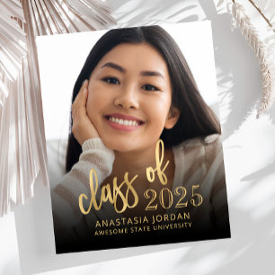 Papier Budget Photo 2025 Gold Script Grad Faire-part